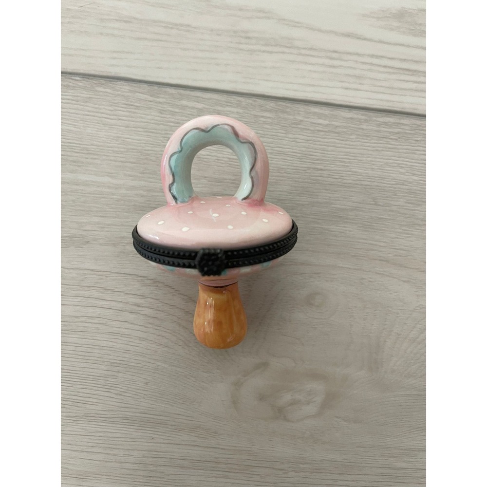 Vintage‎ Baby Pacifier Trinket Box Ceramic Jewelry Keepsake Decor